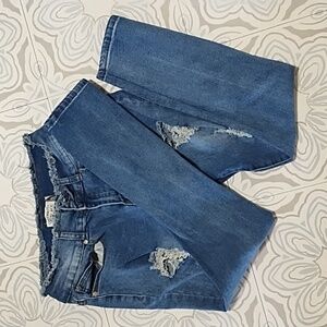 Womens Celebrity Ace Distressed Blue Jeans Stretch Skinny Sz 11 Frayed Waist B71